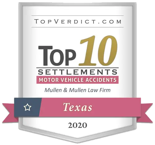 TopVerdict.com Award Badge for 2020 Texas Top 10 Settlements for Motor Vehicle Accidents