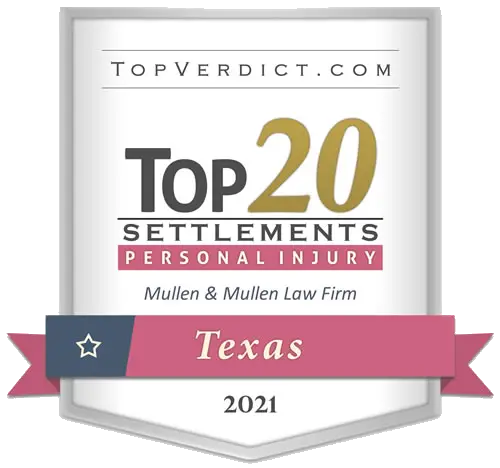 TopVerdict.com Award Badge for 2021 Texas Top 20 Settlements for Personal Injury