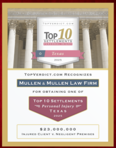 TopVerdict.com Plaque Top 10 Settlements Personal Injury Mullen & Mullen Law Firm United States 2025 $23,000,000 for Premises Liability